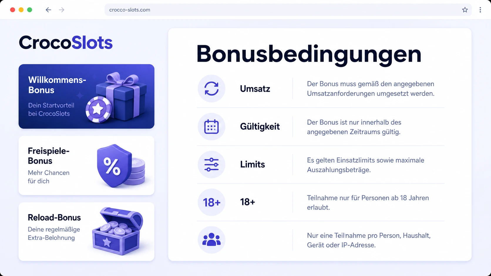 Bonusbedingungen bei CrocoSlots